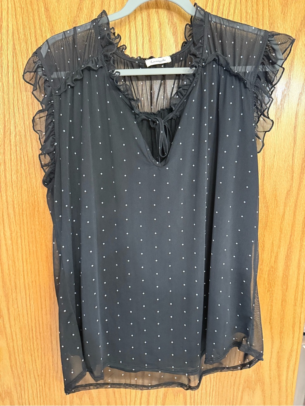 Polka Dot Ruffle Sleeve Chiffon Top - Black